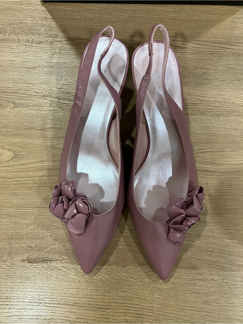 Madeline Dusty Rose Slingback Pointed Flats with Floral Applique
